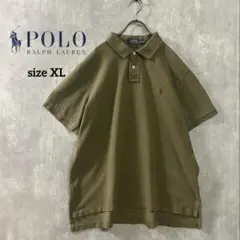 POLO RALPH LAUREN ポロシャツカーキ刺繍ロゴコットン100％XL