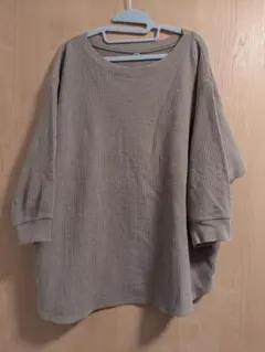ユニクロ　3XL　ベージュブラウン　七分袖　ワッフルカットソー