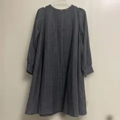 グレー長袖Aラインワンピース チェック柄　130