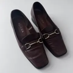 DIANA ブラウン スクエアトゥビット ローファー　25cm