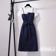 Aライン 膝丈ハイウエストリボンワンピース★新品‼️ 即購入禁止