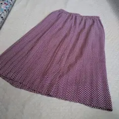 おばあちゃんの昔服‼️昭和レトロ‼️ドットプリント W総ゴムプリーツスカートLL