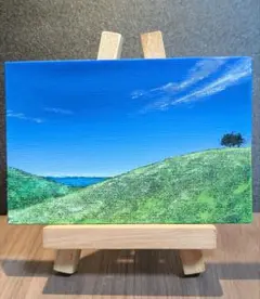 海が見える丘　アクリル画 小型