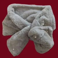 パール付きファー巻きスカーフ グレー