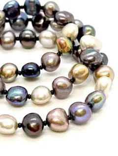 【テリ強】本真珠チャコールグレー＆ブラックマルチカラーパールネックレス　一点限り