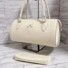 キタムラ／レザー製 ミニボストンバッグ 円筒形ハンドバッグ ポーチ付 ホワイト系のサムネイル
