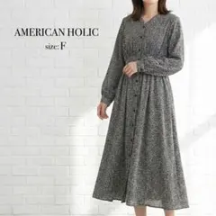 アメリカンホリック 花柄 Ｖネック ロングワンピース フリーサイズ ブラック