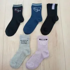 女の子　キッズ　クルー丈靴下　5足組み　19〜24cm　D