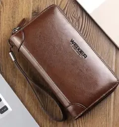 【新品・未使用】メンズ 長財布 ダブルファスナー ブラウン