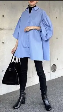 裾フレアバルーンスリーブシャツブラウス