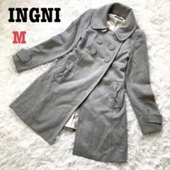 INGNI✨イング✨2wayノーカラーロングコート　ウール　丸襟　グレー　M