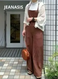 新品　麻混　ジーナシス バッククロス　サロペット オールインワン　ブラウン