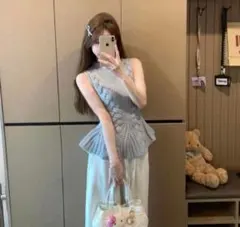 shein ノースリーブ ペプラム ニット