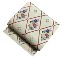 ユ156名古屋帯 紬　菱形花柄 正絹 着物帯　仕立て上り
