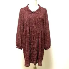 ローリーズファーム　総柄　襟付きシャツワンピース　Mサイズ えんじ色