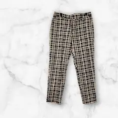 格子柄 テーパードパンツ ベージュ×ブラック クロップド オフィスカジュアル