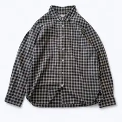 美品 マーガレットハウエル　丸襟 チェック コットンシャツ 長袖　S