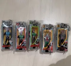 仮面ライダー　ソフビパッケージチャーム　旧1号、1号、2号、V3、BLACK