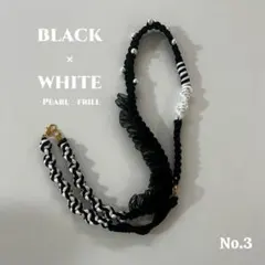パラコードスマホショルダー　 ブラック×ホワイトフリルパール