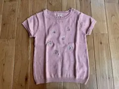 新品 女の子 ベビー サマーニット 半袖 刺繍 花柄 ピンク 100センチ