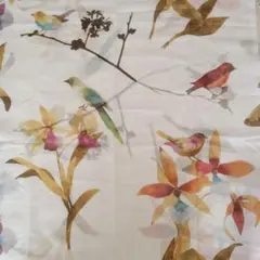 鳥と花柄のプリント生地 はぎれ