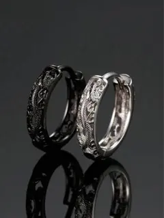 【ブラック】エレガントフープピアス