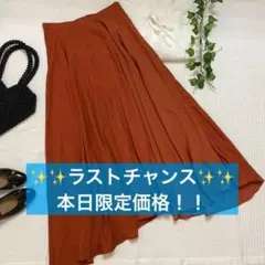 【美品✨秋カラー】アクアガール 小花柄フレアロングスカート テラコッタオレンジ