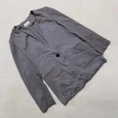 PLST ノーカラー テーラードジャケット グレーM1ボタン