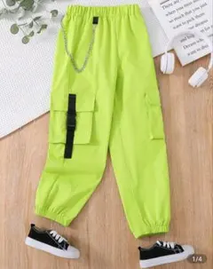 SHEIN ライム 蛍光 グリーン カーゴパンツ 11-12Y 140cm