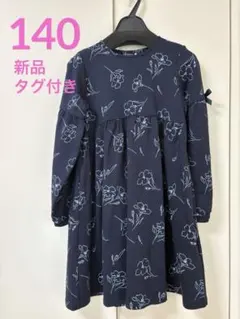 BeBe 花柄ネイビー長袖ワンピース 140cm