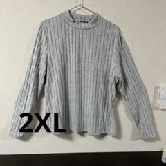大きいサイズSHEIN 2XL グレー リブ編み 長袖Tシャツ