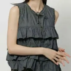 ニコアンド フリルティアードベスト グリーンブルー