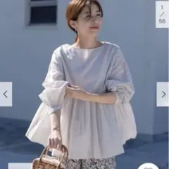 【値下げ】M 美品　コットンツイル2WAYギャザーブラウス　ドアーズ　ベージュ