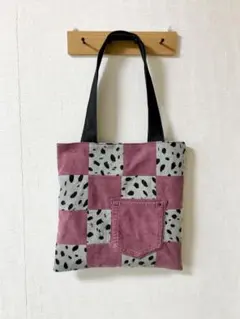ハンドメイド パッチワークトートバッグ ピンク✖️ダルメシアングレー
