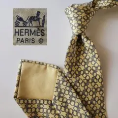 【美品】エルメス HERMES ネクタイ シルク フランス製 イエロー 鎖柄