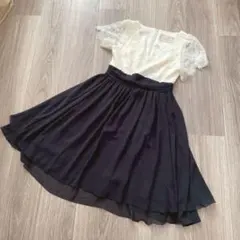 レイビームス ワンピース セレモニー 深V バイカラー レース フレア Aライン