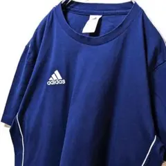 アディダス adidas ロゴ刺繍 Tシャツ ネイビー 紺色 L 古着