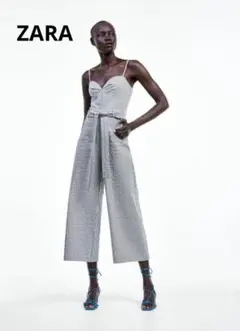 ZARA ベルト付きストライプ柄オールインワンのサムネイル