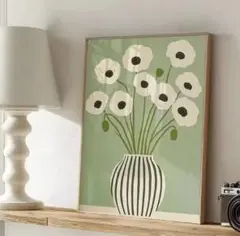 グリーンのお花ポスター　30cm×40cm　北欧　ミッドセンチュリーのサムネイル