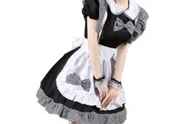 【コス王国】 メイド服 黒白チェックワンピース Lサイズ