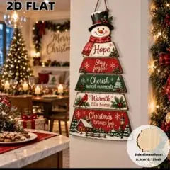 木製 クリスマス 壁掛け飾り ５連結 スノーマン クリスマスツリー