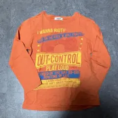 オレンジ 長袖カットソー プリント入り