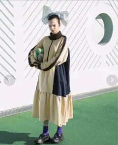 【新品未使用】forksy. ハーフジップライン配色トラックジャージワンピース