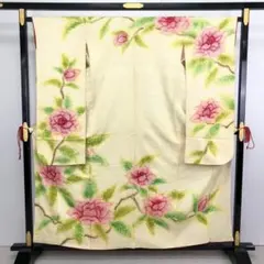 振袖 総絞り 鮮やかで美しい薔薇の花 薄黄色 KK-1514のサムネイル
