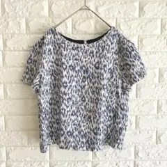 アンタイトル/総柄ブラウス/上品/半袖/日本製/44/L/ホワイトネイビー
