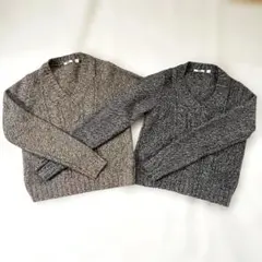 最終値下げ　ユニクロ Vネックニット　ブラウン＆ブラック　2点　ウール　アンゴラ