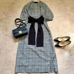 極美品 Ballsey 24年モデル カラーグリッドプリント プリーツワンピース 極美品 Ballsey 24年モデル カラーグリッドプリント プリーツ
