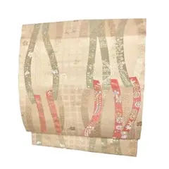 つけ帯 開き名古屋帯 正絹 クリーム 西陣織 中古 二部式 No.ymo0080