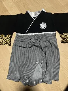 ベビー 袴風 ロンパース 黒×グレー