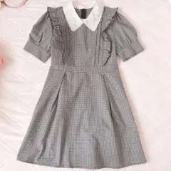 evelyn ビジューパール襟ワンピース ギンガムチェック